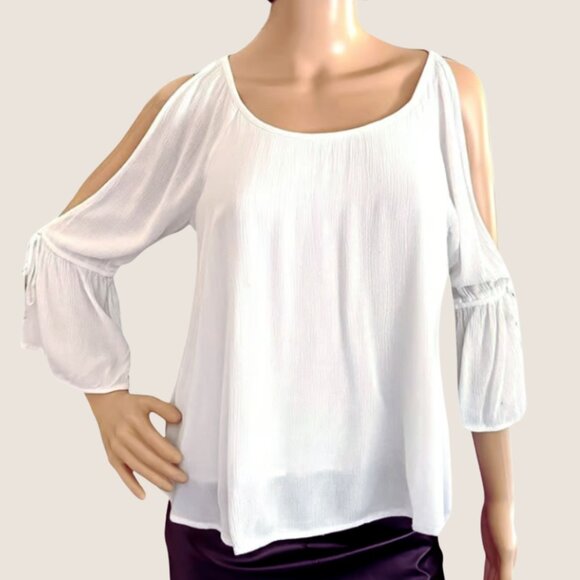 Hollister Top Size XS White Cold Shoulder Boho Peasant Blouse - Picture 2 of 10